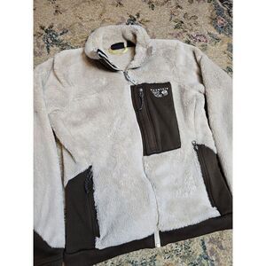 Women's Mountain Hardwear Jacket Small Beige Brown Fur Fleece Full Zip Hiking